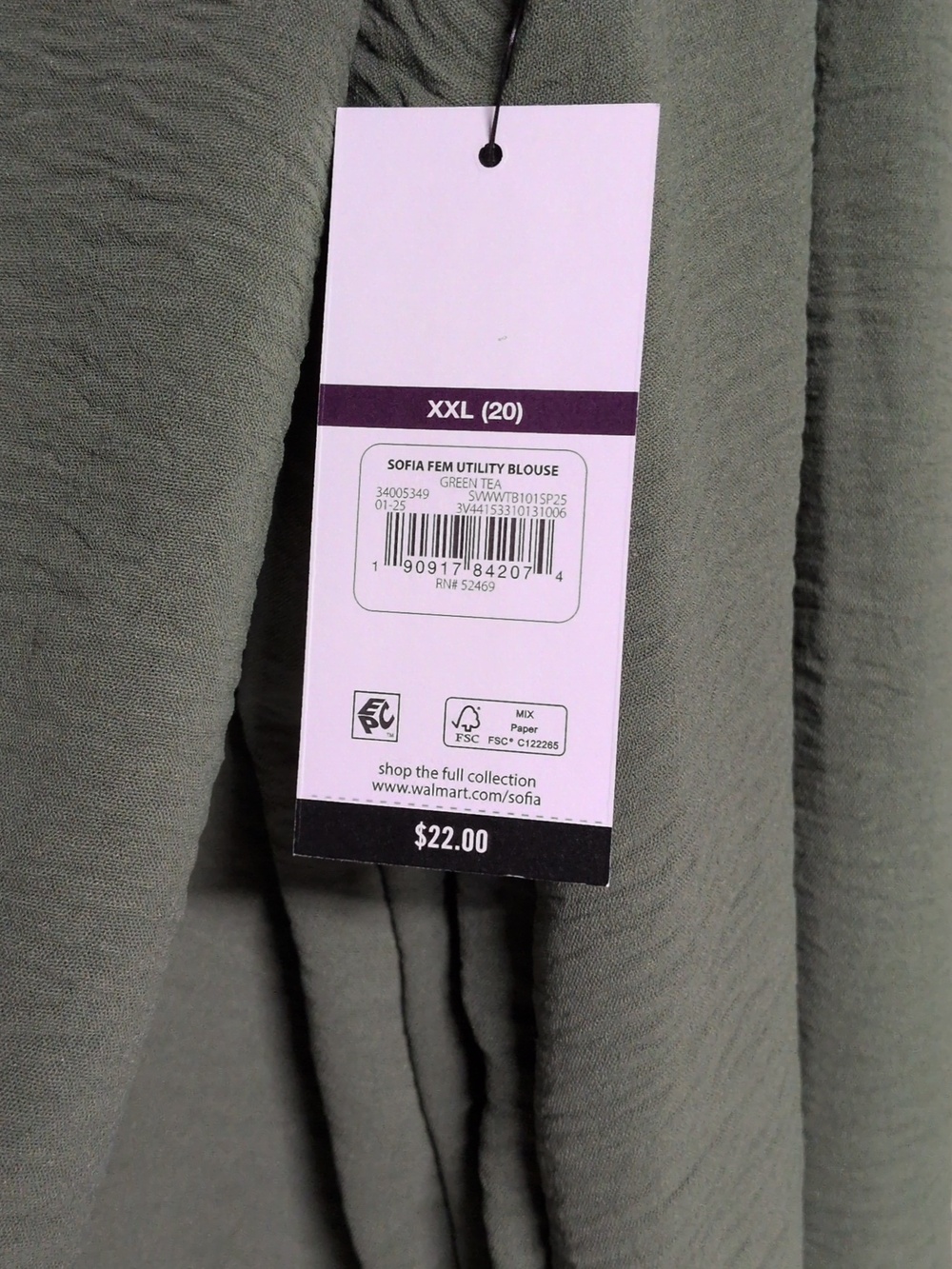 Sofia Jeans Olive Green Flowy Utility Blouse Size XXL (20), NWT - Picture 7 of 9
